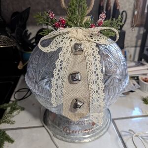 Festive Glass Holiday Decoration with Bells